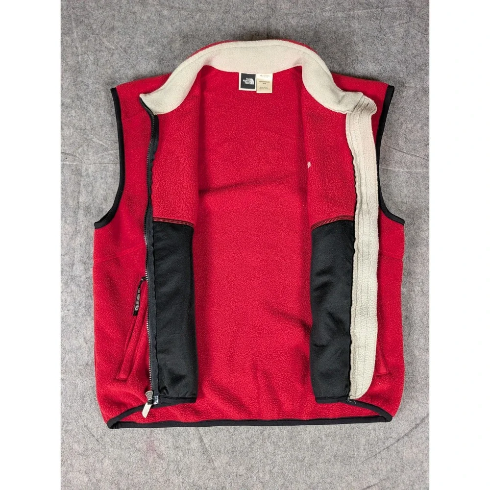 The North Face Mens Full Zip Fleece Vest Red Cream Made in USA Mock Neck M
